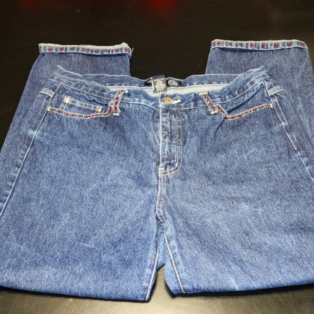 Venezia Jeans w/red rhinestone embellishments Sz 14 Ankle Jeans